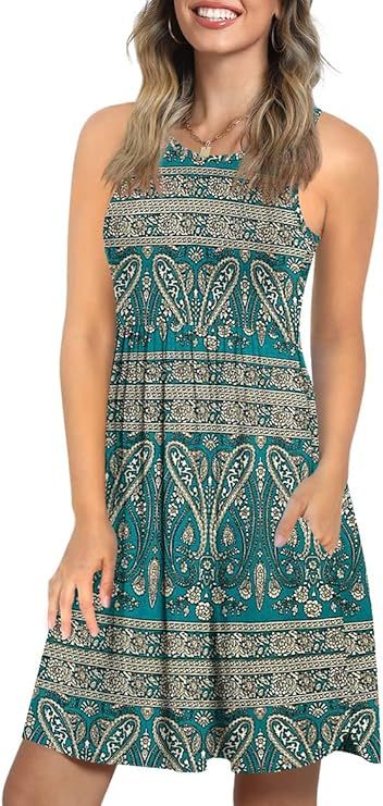 LONGYUAN Summer Dresses for Women 2022 Stretchy Sun Dress Tank Dresses with Pockets | Amazon (US)