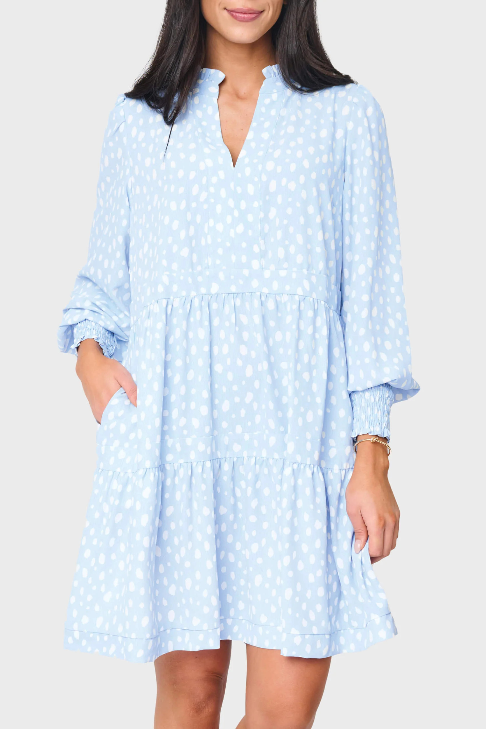 Long Sleeve Decked Out Day Dress | Light Blue Animal Print | Gibsonlook