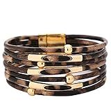 Leopard Bracelets, Multi-Layer Alloy Wristband Leopard Beads Handmade Magnet Buckle PU Casual Bracel | Amazon (US)