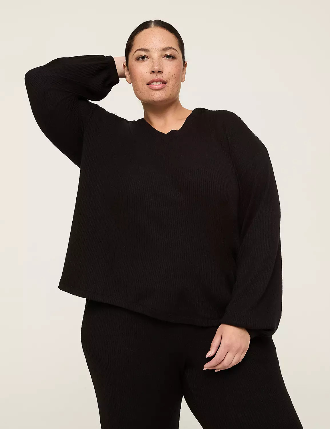 LIVI V-Neck Brushed Rib Sweatshirt | Lane Bryant (US)