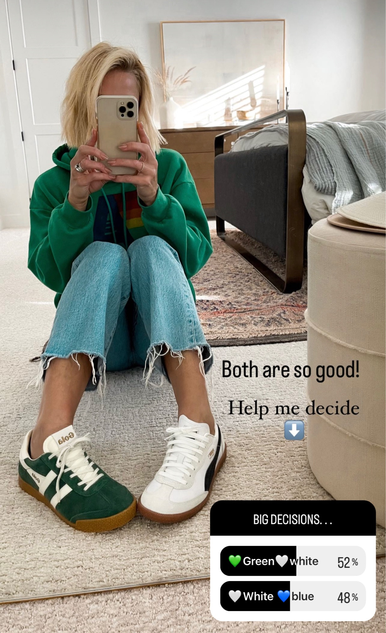 Loving these sneakers! Same, but so different. Cannot believe this white & Navy pair is still fully stocked at Amazon and only $65. Really into the green GOLA’s too! 
Both run tts. For men’s, I would suggest sizing down 1- 1.5 sizes from your women’s size. 