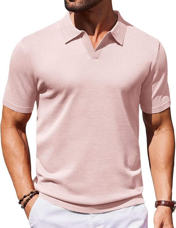 COOFANDY Mens Knit Polo Shirts V Neck Short Sleeve Stretch Polo T Shirt Casual Golf Shirts | Amazon (US)