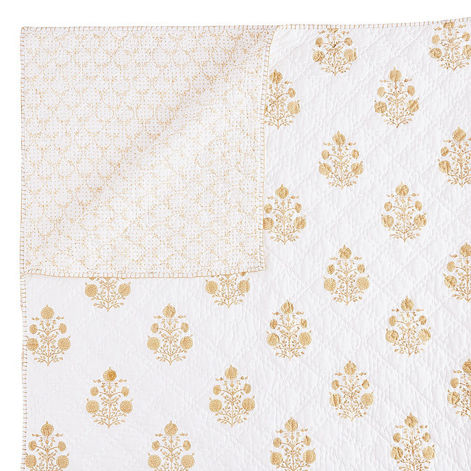 Pia Block Print Floral Quilt in Cotton | Ballard Designs, Inc.