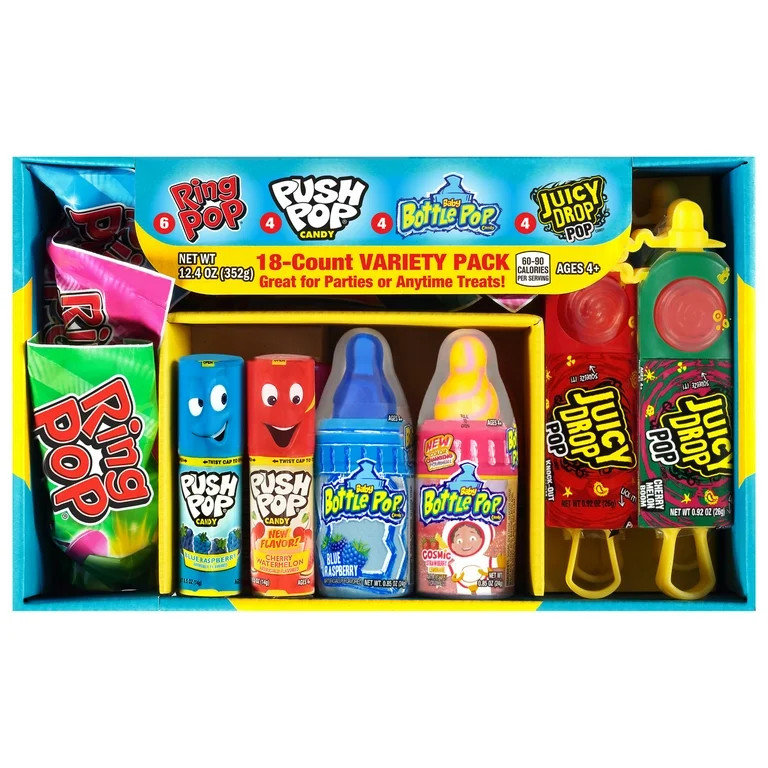 Ring Pop, Push Pop, Baby Bottle Pop, Juicy Drop Pop, Lollipop Variety Pack, 12.4 oz, 18 Pieces | Walmart (US)