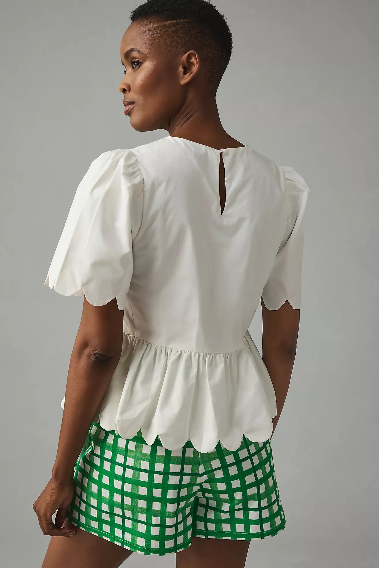 English Factory Puff-Sleeve Scalloped Blouse | Anthropologie (US)