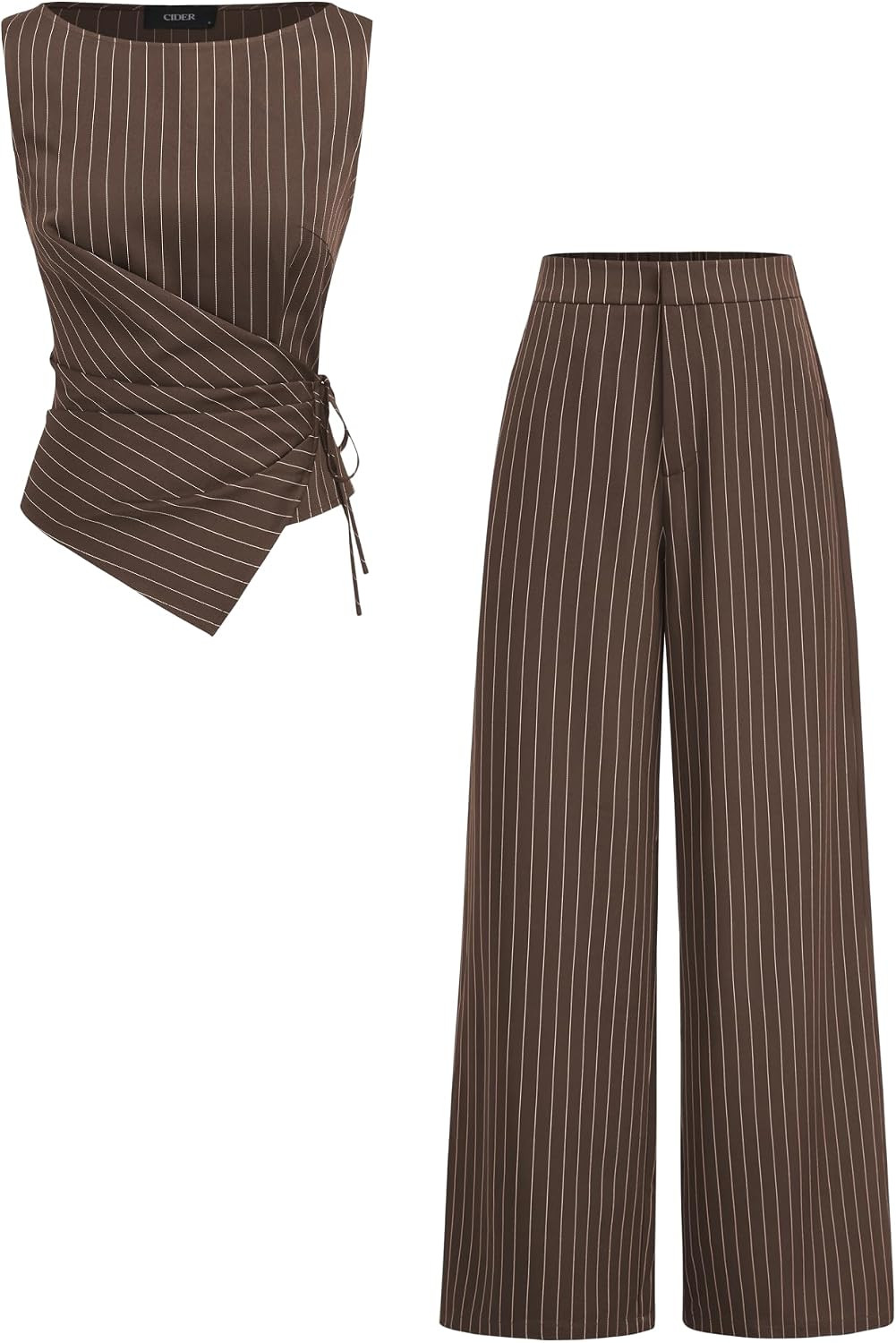 CIDER Womens Striped Knotted Top Straight Leg Pant Set | Amazon (US)