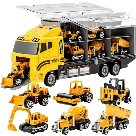 Lucky Doug Construction Truck Toys for Boys Ages 3-6-8, Boy Construction Toy Truck Set with 6 Metal Construction Cars-Excavator, Road Roller, Dump Truck, Cement Truck, Forklift, Loader | Walmart (US)