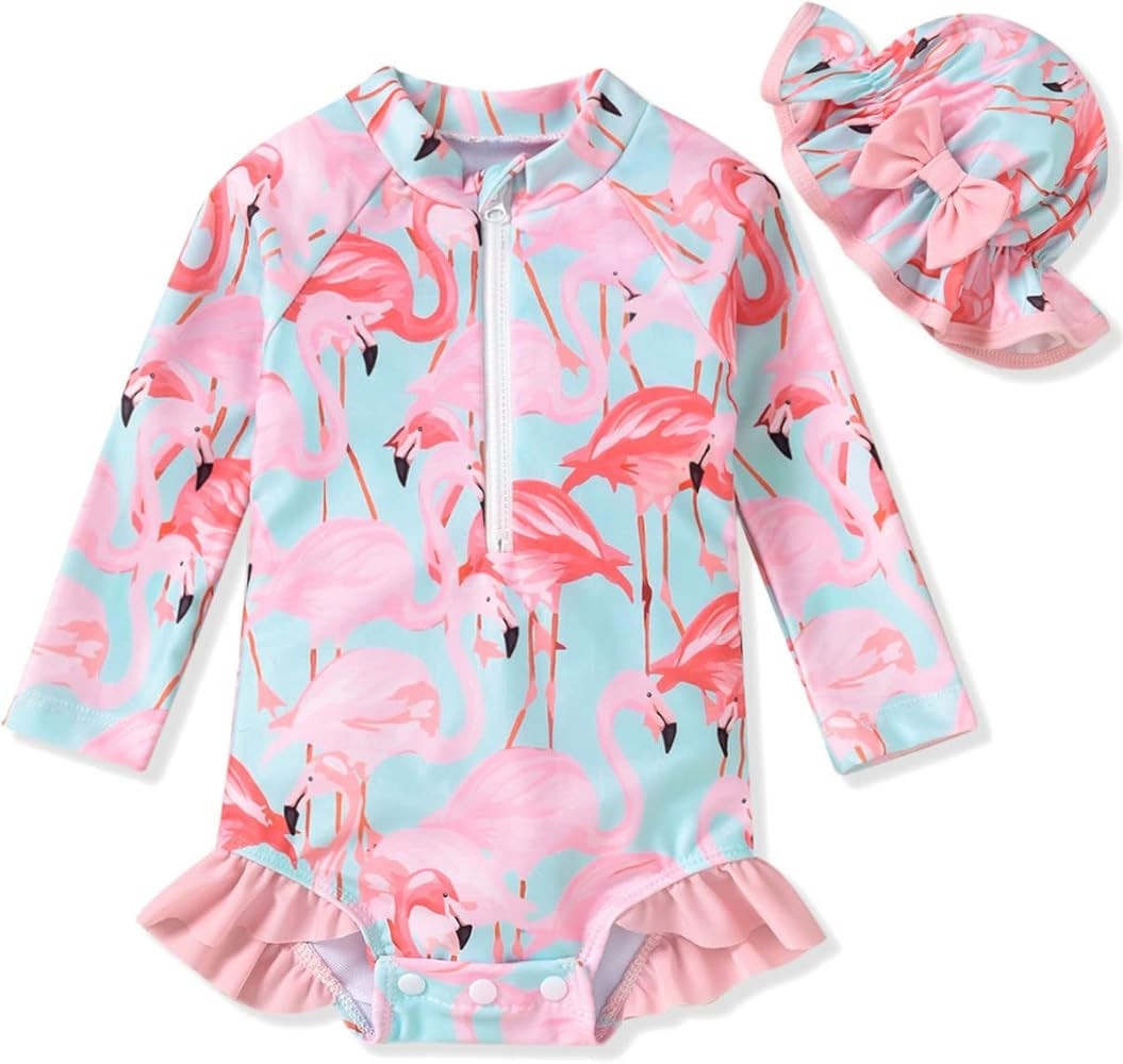 Aalizzwell Baby Girls Long Sleeve One Piece Swimsuit with Hat | Amazon (US)