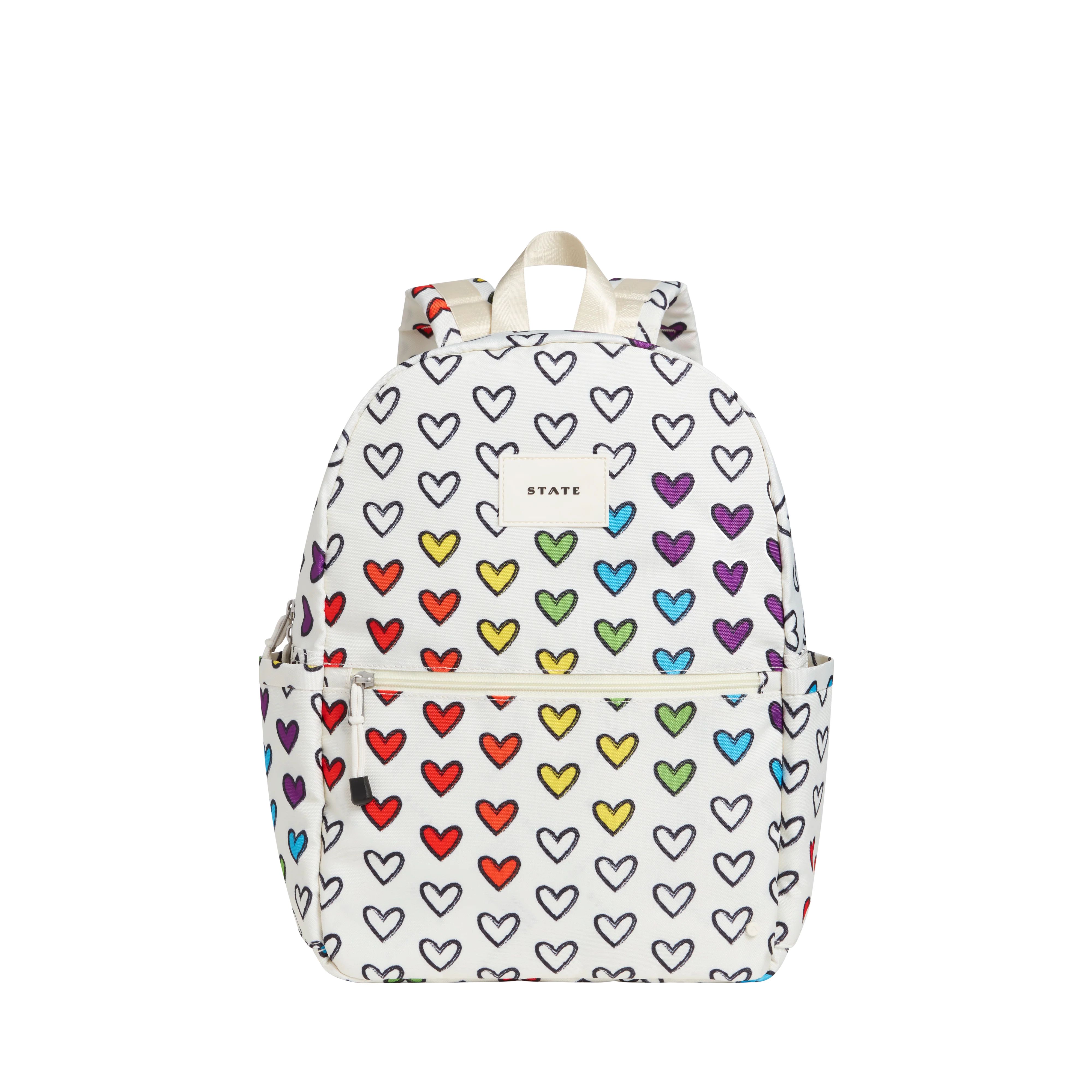 STATE Bags | Kane Kids Travel Backpack Recycled Polyester Canvas Rainbow Hearts | STATE Bags