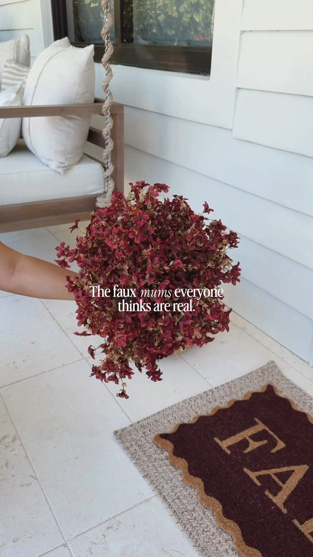 The secret to a beautiful fall porch (without watering everyday) these faux mums 🤎🍂 Comment  MUMS  & I’ll send over the link!

These mums in this gorgeous dark burgundy color are from Amazon and are so realistic! 

#fall #fallhome #fallmums #fauxmums #fallporch

#LTKSeasonal #LTKHome #LTKSaleAlert