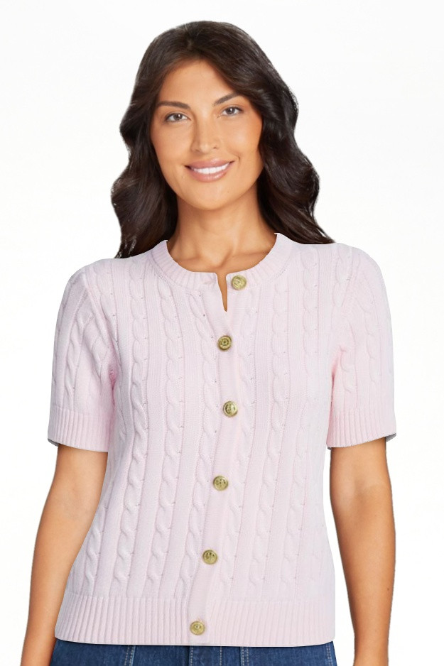 Free Assembly Women's and Women's Plus Cable Knit Cardigan Sweater with Short Sleeves, Lightweigh... | Walmart (US)