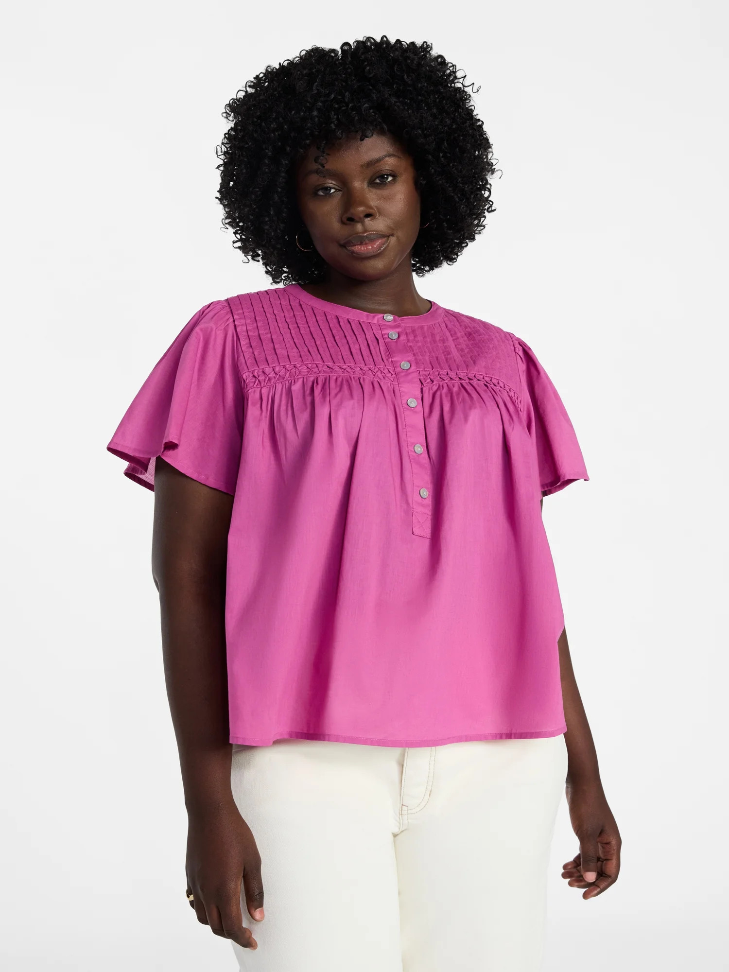 Terra & Sky Women's Plus Short Sleeve Smock Yoke Top, Sizes 0X-5X | Walmart (US)