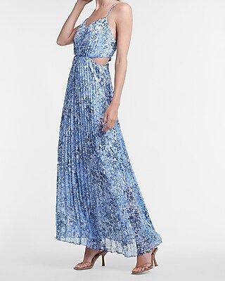Printed Pleated Side Cut-Out Maxi Dress | Express