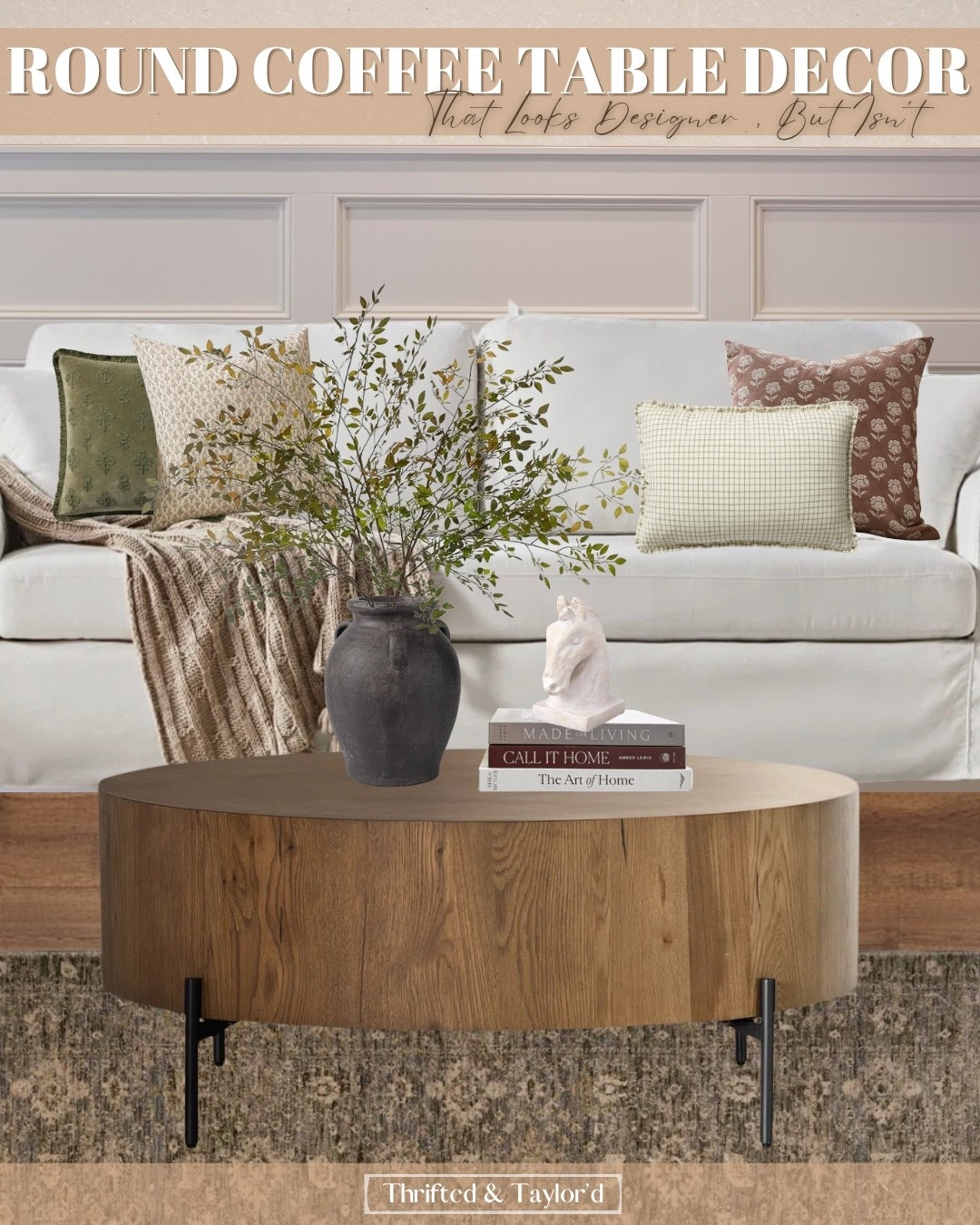 Round coffee tables can feel intimidating because there are no corners to anchor your styling — but that’s actually what makes them feel softer and more elevated.

For this look, I kept it simple:
• One oversized organic vase for height
• A small stack of coffee table books to ground the center
• One sculptural accent for interest

That’s it. The key is letting the shape of the table breathe instead of filling every inch.

These are the kinds of pieces that make a living room feel thoughtfully layered without looking busy — and they’re all linked below for you!

#LTKHome