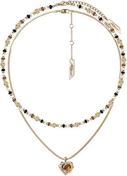 Retro temperament brown beaded collarbone chain fashionable heart-shaped tiger eye stone pendant ... | Amazon (US)