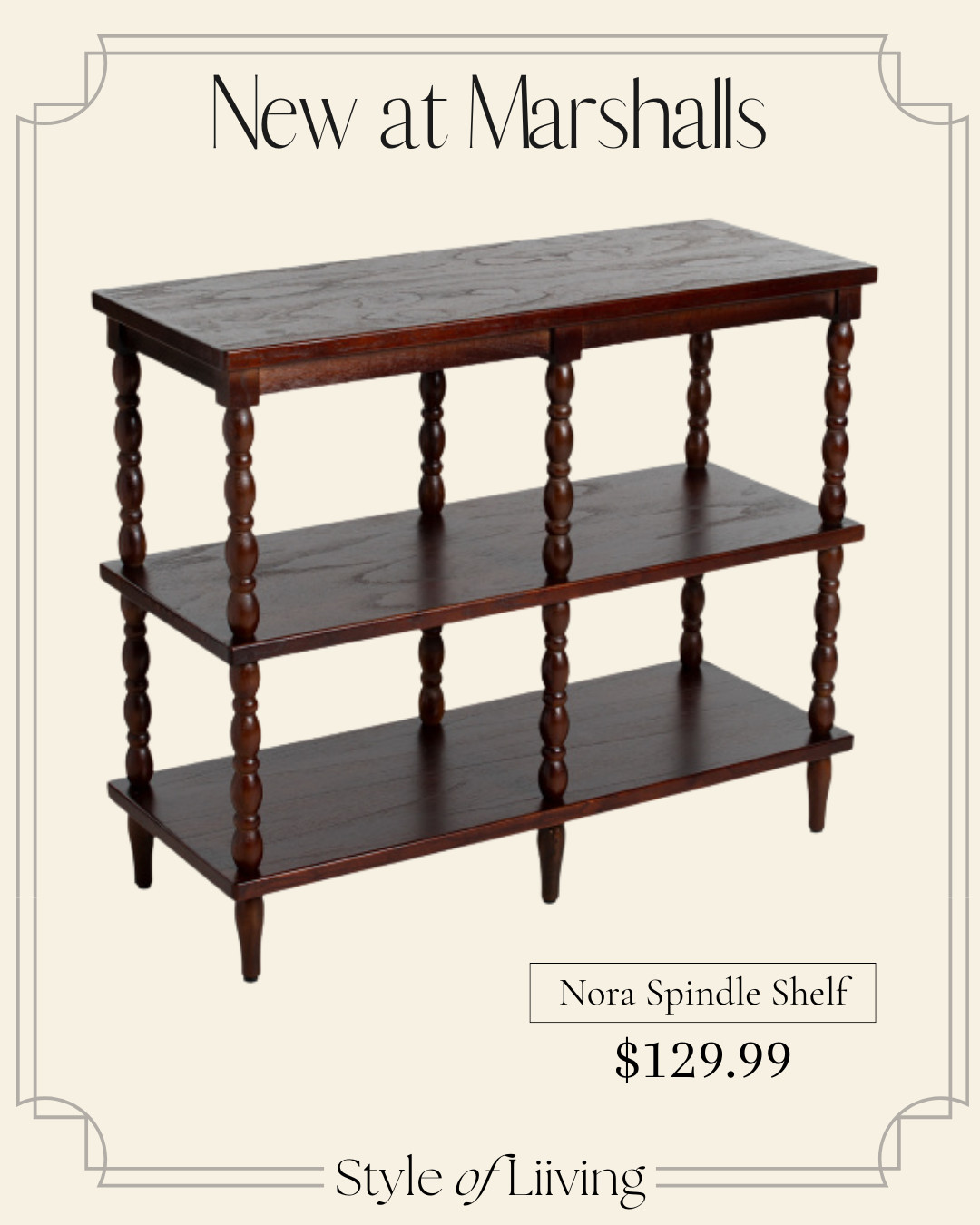 Nora spindle shelf in Walnut from Marshalls! $129.99. 2 shelves for ample storage, spindle legs, wood contains natural imperfections. #marshalls #tjmaxx #consoletable #accenttable #furniture 

 #LTKSeasonal #LTKHome