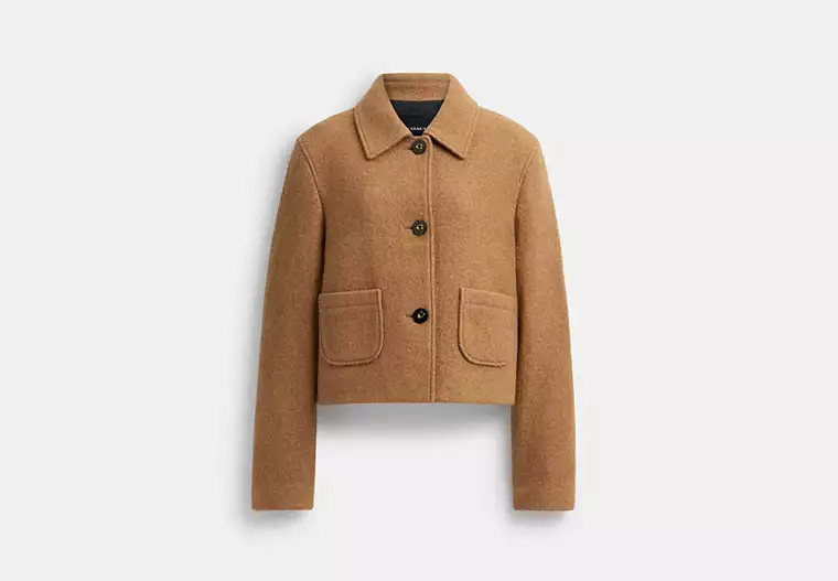 Coach Outlet Short Wool Coat - Beige, Size: Large | Coach Outlet US
