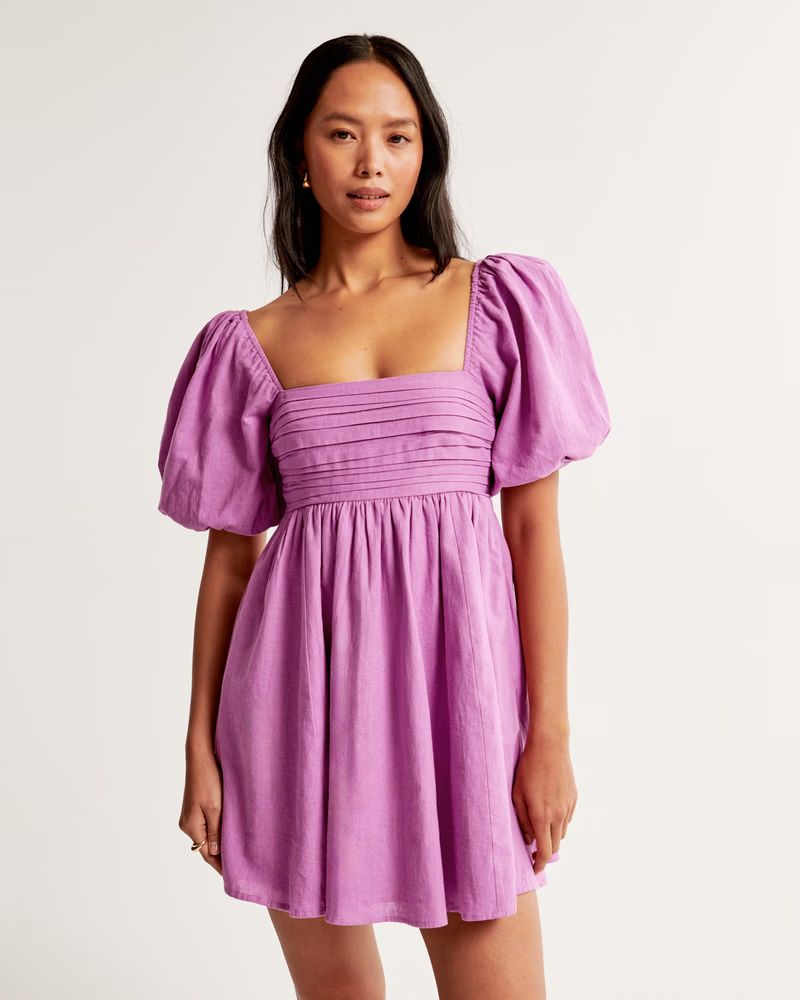 Women's Emerson Linen-Blend Puff Sleeve Mini Dress | Women's New Arrivals | Abercrombie.com | Abercrombie & Fitch (US)