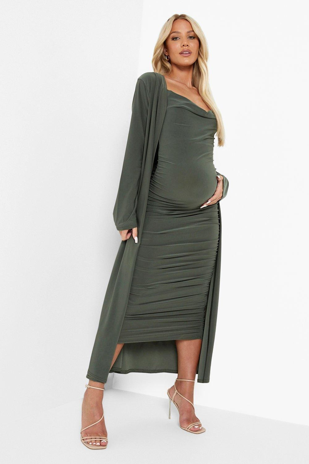 Maternity Strappy Cowl Neck Dress And Duster Coat | Boohoo.com (US & CA)