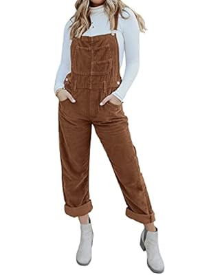 Sidefeel Women’s Casual Corduroy Straight Leg Bib Overalls Adjustable Straps Button Jumpsuits w... | Amazon (US)