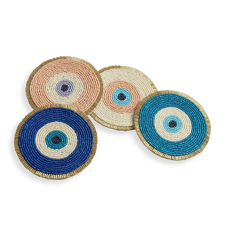 Folkulture Beaded Coasters for Drinks | Set of 4 (4") Round Decorative Bar Coasters for Table Dé... | Amazon (US)