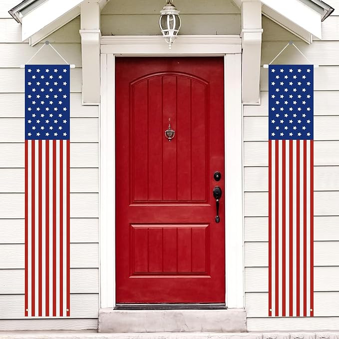 4th of July Decorations Outdoor – Patriotic American Flag Porch Banners (2 Pcs) – Red White B... | Amazon (US)