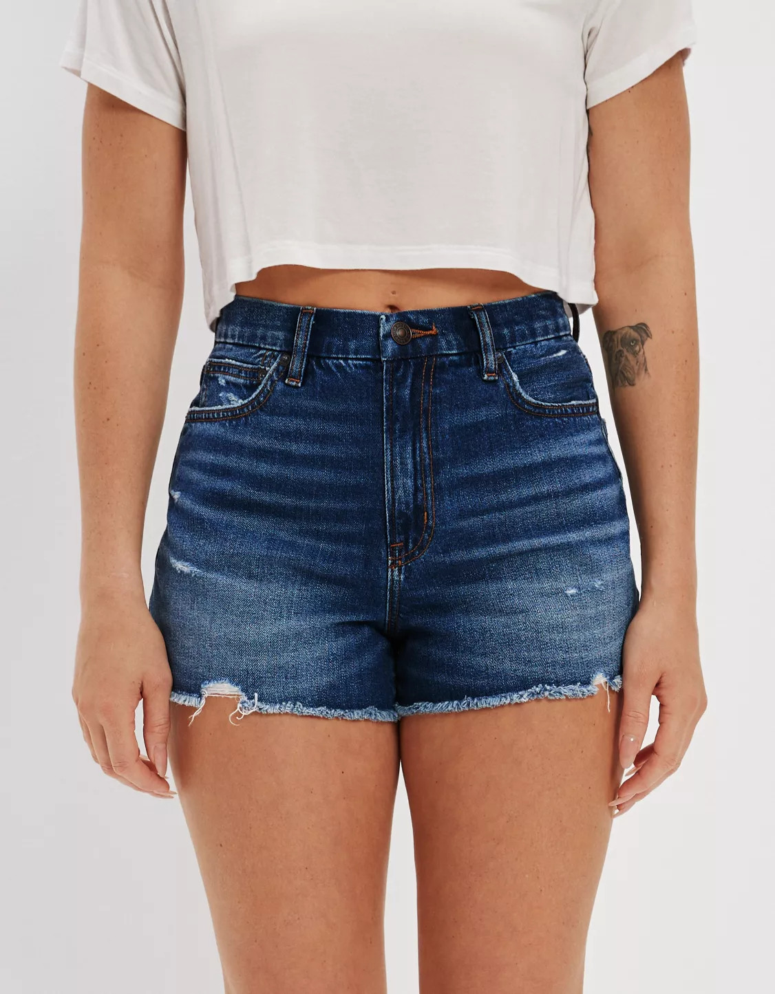 AE Strigid Denim Curvy Highest Waist '90s Boyfriend Short | American Eagle Outfitters (US & CA)