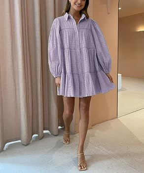 Aox Women Ruffle Sleeve Tunic Midi Dress Flowy Shift Sundress Sweet Babydoll Button Down Swing Sk... | Amazon (US)