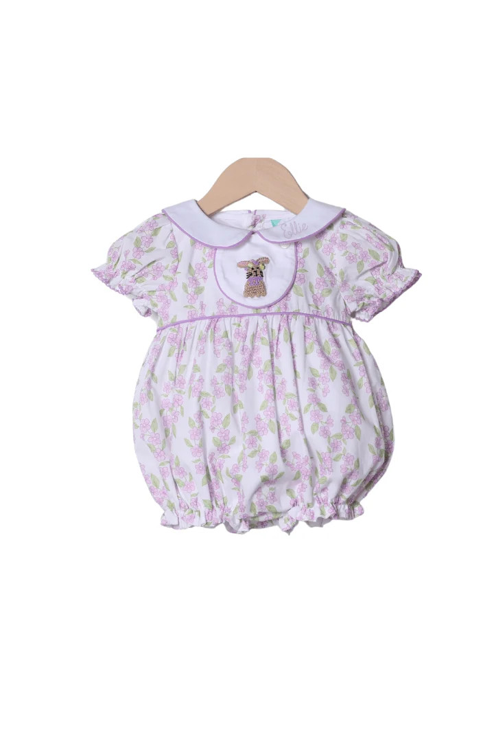 French Knot Bunny Removable Tab Lavender Floral Bubble | The Smocked Flamingo