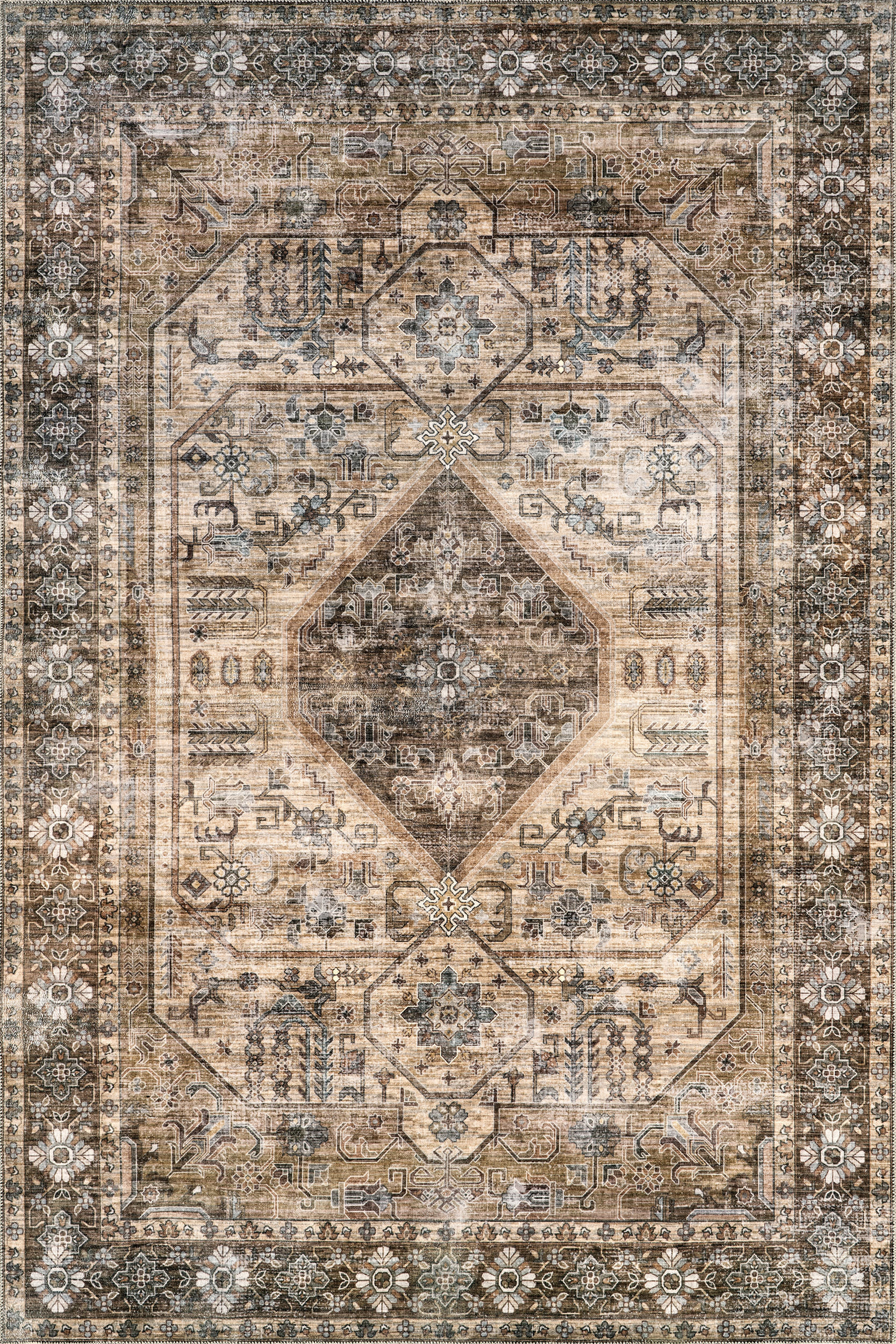 Zella Washable Vintage Rug | Light Brown | Rugs USA