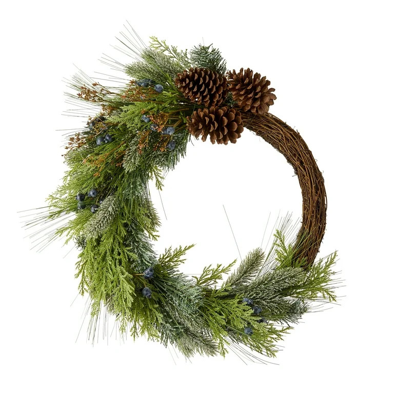 Pinecone and Blueberry Decorated Artificial Christmas Wreath, 24 in, by Holiday Time | Walmart (US)