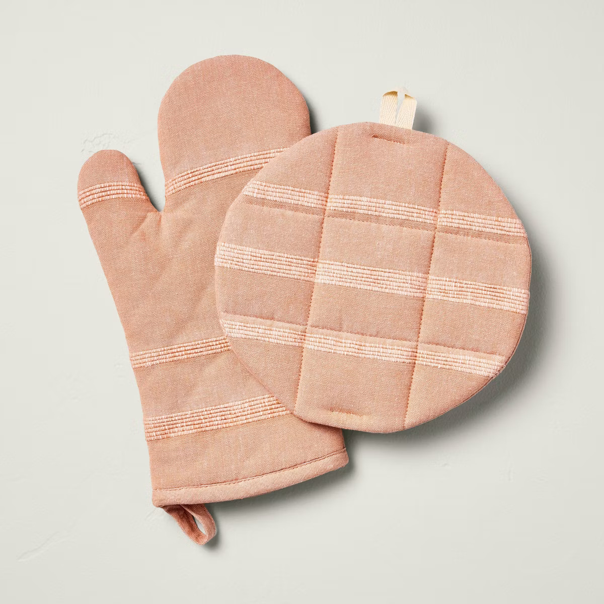 2pc Textured Stripe Oven Mitt Set Gingham Blush - Hearth & Hand™ with Magnolia | Target