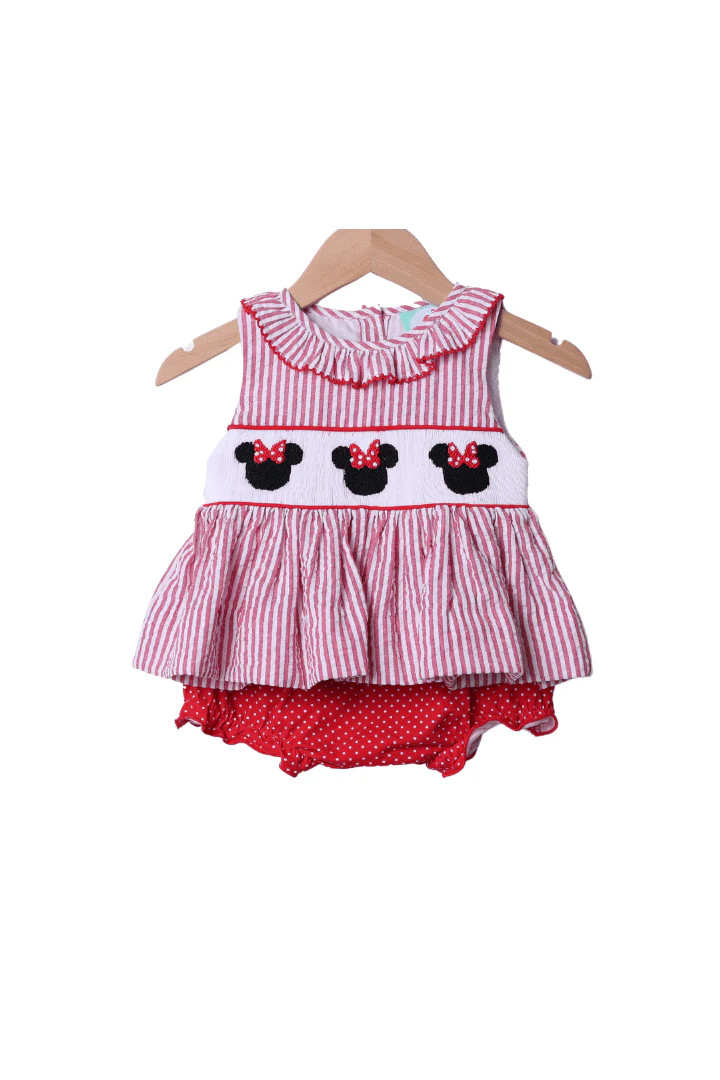 Smocked Mouse Red Seersucker Bloomer Set | The Smocked Flamingo