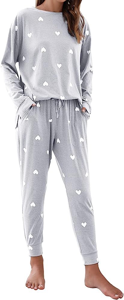 Blooming Jelly Womens Cute Pajama Sets Long Sleeve Heart Printed Lounge Set Pockets Two Piece Outfit | Amazon (US)