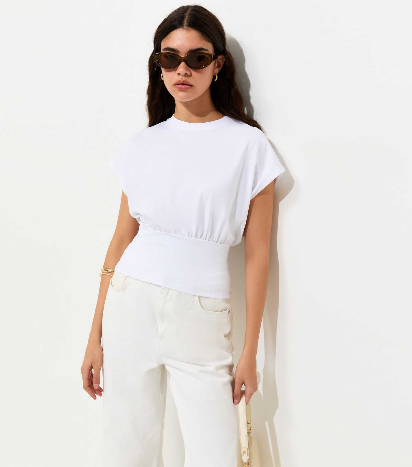 White Cotton Rich Wide Waistband T-Shirt | New Look | New Look (UK)