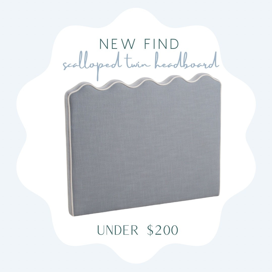 Blue scalloped headboard with white piping under $200!! 