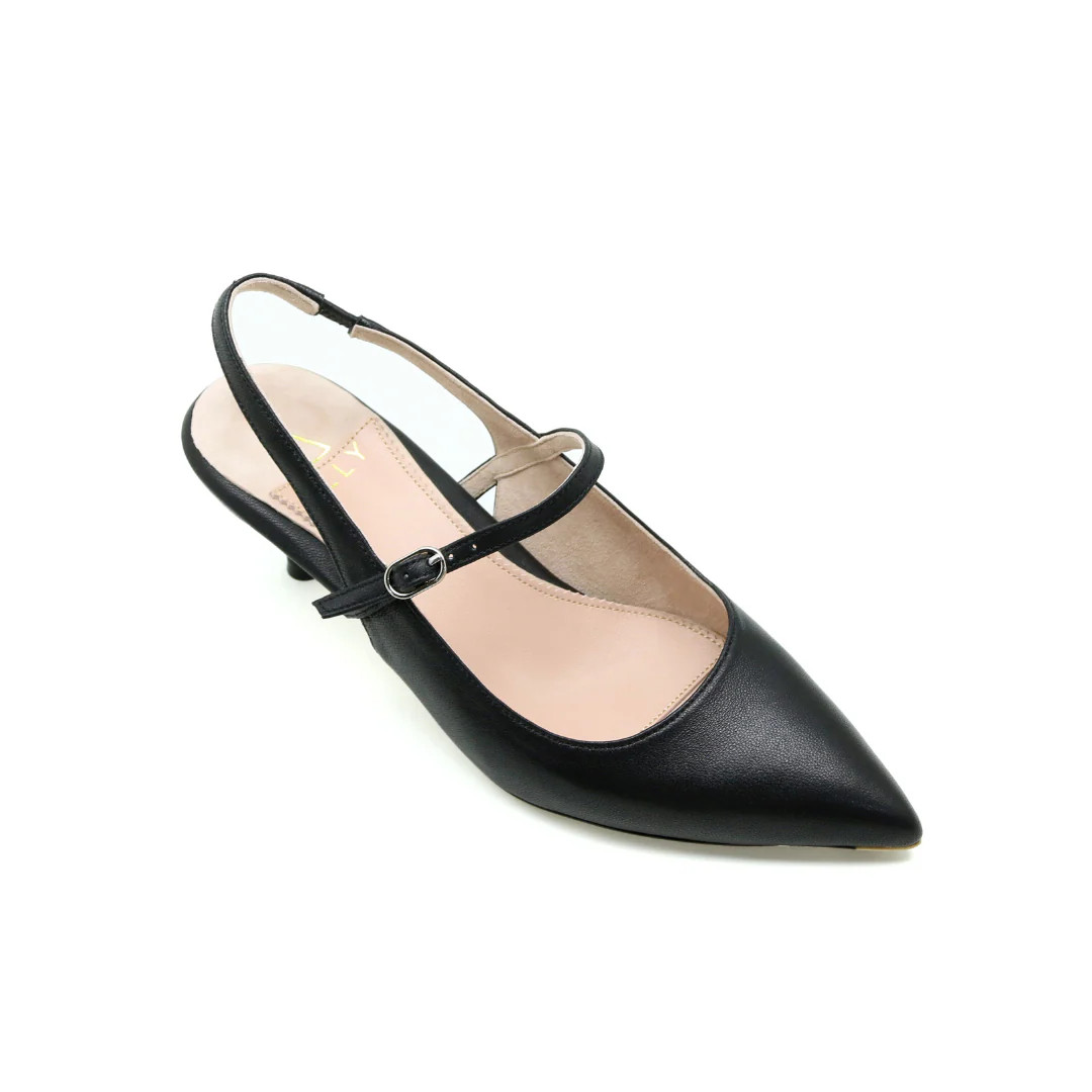 Black Leather Mary Jane Slingback Kitten Heel | ALLY Shoes