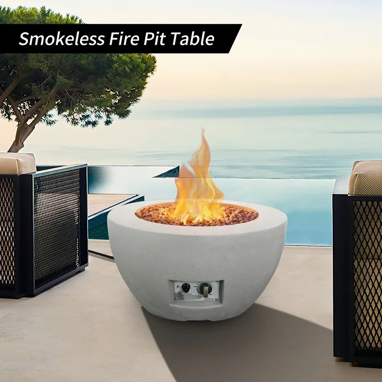 Kante  25 Inch Wide Round Concrete and Metal Outdoor Eco-Friendly Smokeless 50,000 BTU Propane Ga... | Walmart (US)