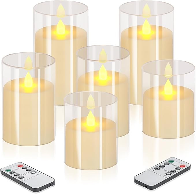 Flameless Candles 4" 5" 6" Set of 3 Acrylic Glass Pillars 3" Diameter Battery Operated Flickering... | Amazon (US)