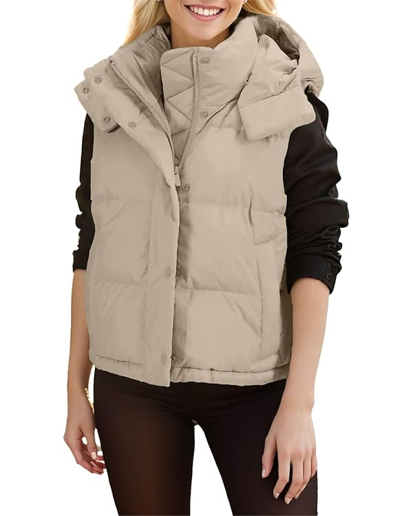Imily Bela Womens Quilted Puffer Vest Hooded Winter Casual Stand Collar Gilet With Pockets | Amazon (US)