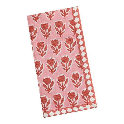 Pink and Red Tulip Block Print Napkin by World Market | World Market