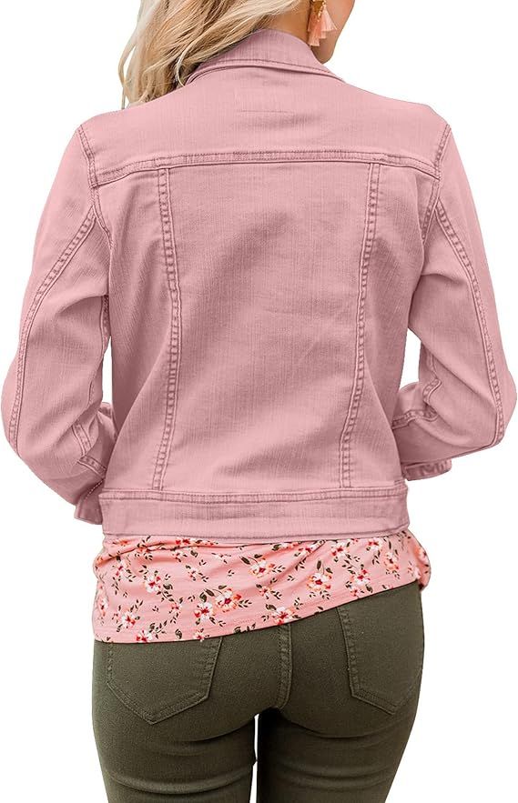 GRAPENT Women's Basic Button Down Long Sleeve Stretchy Jean Trucker Denim Jacket | Amazon (US)
