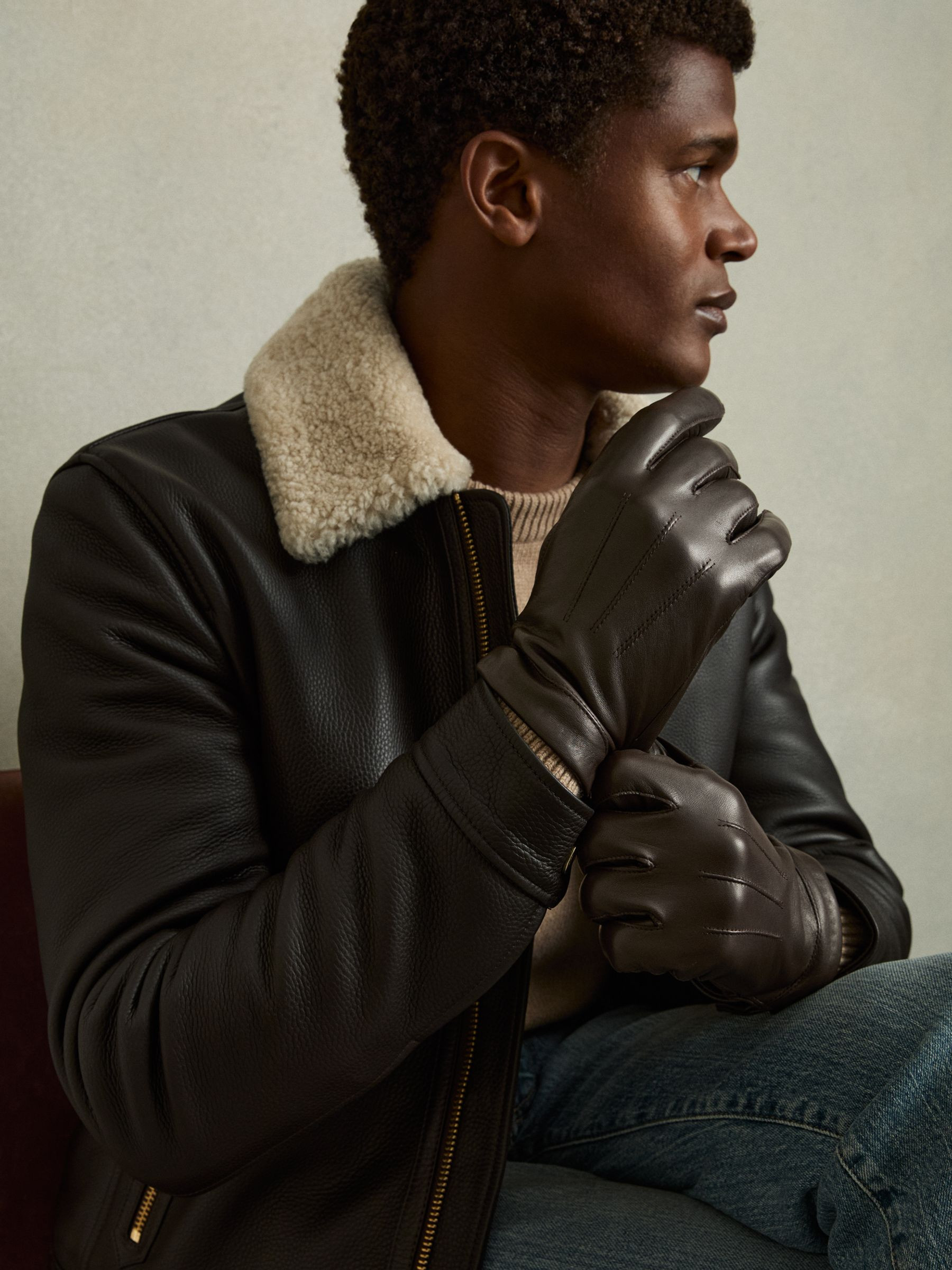 Reiss Nappa Leather Gloves in Dark Brown - REISS | Reiss UK