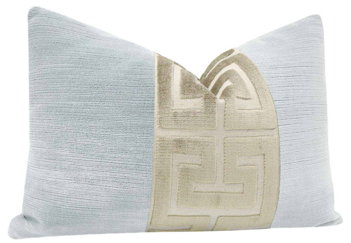 THE LITTLE LUMBAR :: STRIE VELVET // MIST + CASHMERE GREEK TRIM | LITTLE DESIGN COMPANY