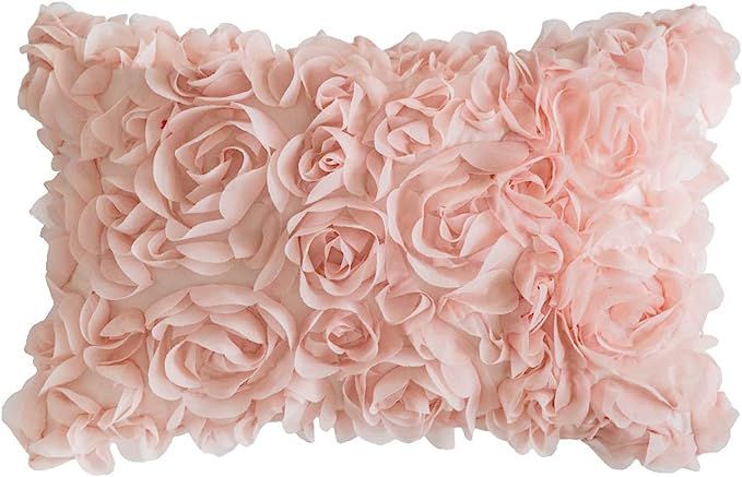 MIULEE 3D Decorative Spring Romantic Stereo Chiffon Rose Flower Pillow Cover Solid Square Pillowc... | Amazon (US)