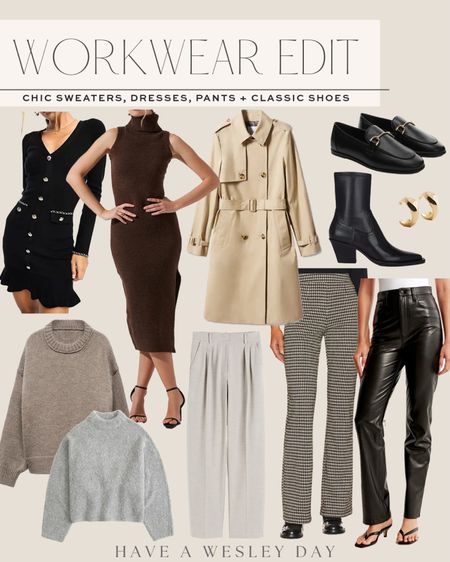 The Workwear Edit: chic winter workwear essentials to add to your closet and mix and match outfits with this season! 

#workwear #winterworkwear #chicstyle

Chic workwear style. Work to play style. Classic workwear fashion. Sweater dress. Cozy sweater. Faux leather pants. Workwear dress for winter. Chic workwear trousers. Perfect work sweater. Classic shoes for work. 



#LTKstyletip #LTKSeasonal #LTKworkwear