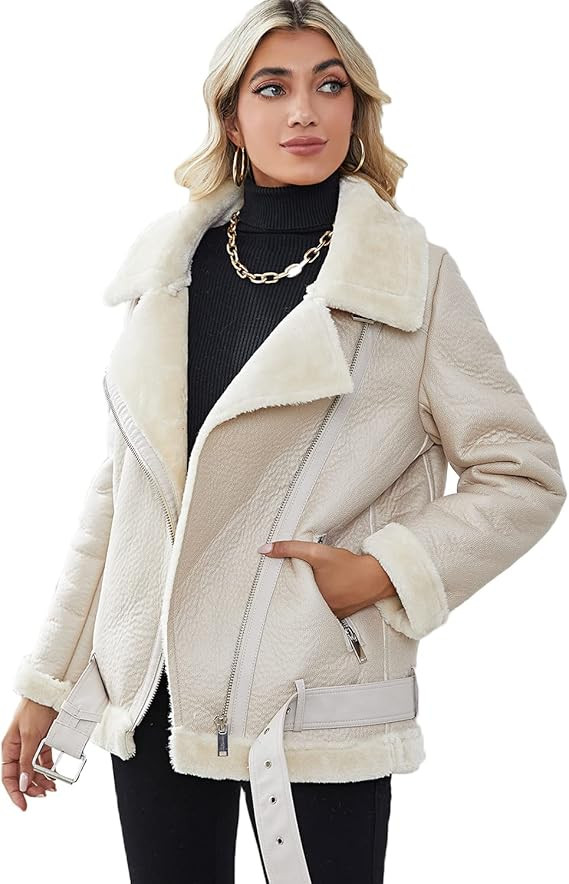 LY VAREY LIN Women's Faux Shearing Moto Jacket Thick Lined Parka Winter Shearling Coat Leather Ja... | Amazon (CA)