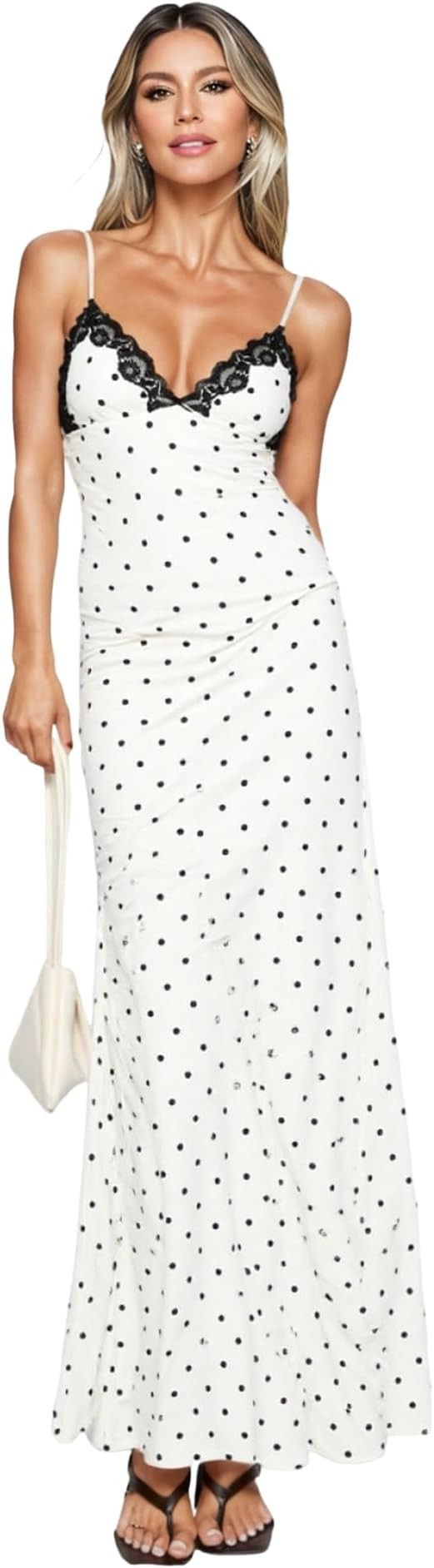 Women's Sexy Lace V Neck Polka Dot Sleeveless Flowy Long Maxi Dress Elegant Cocktail Party Gown V... | Amazon (US)
