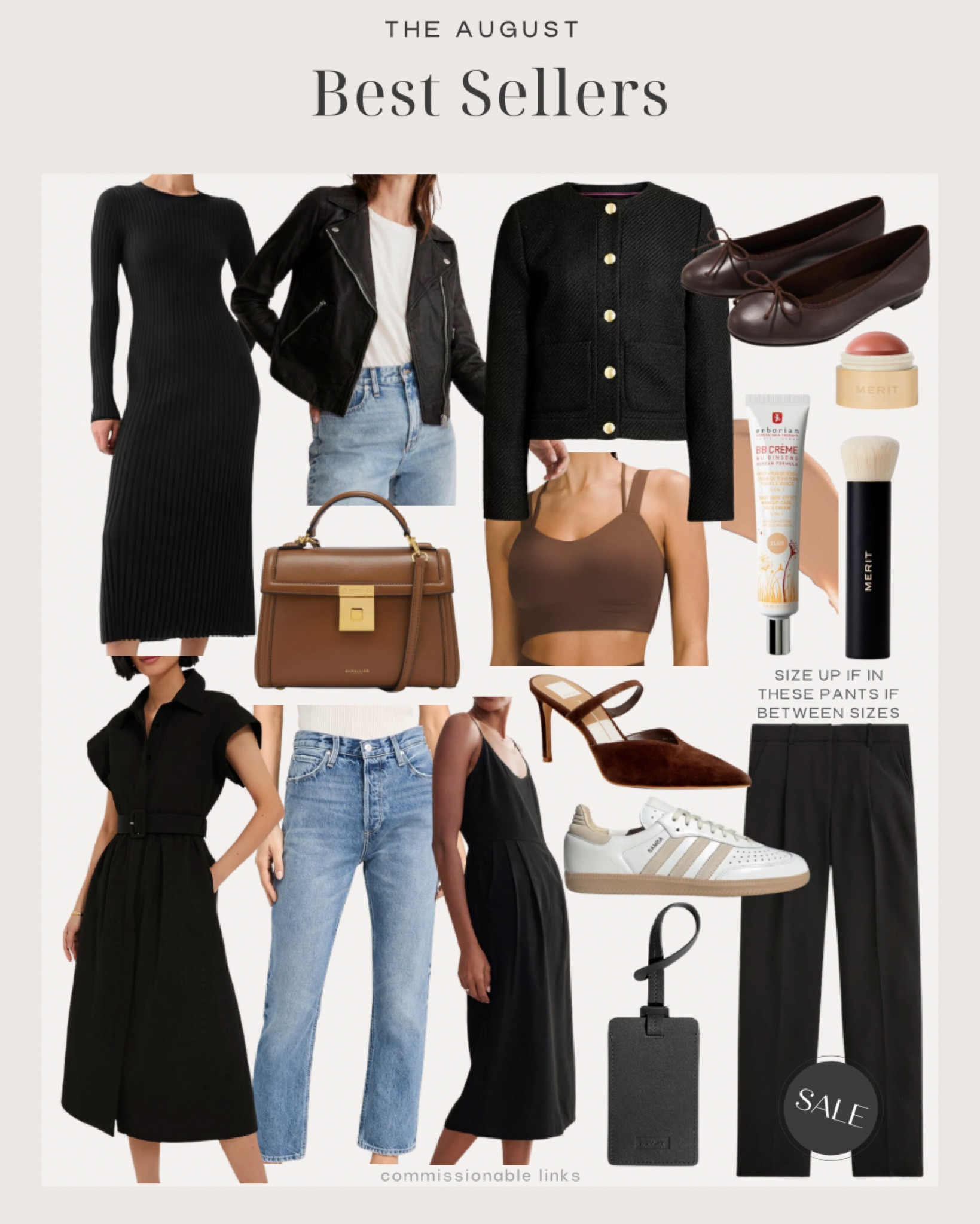 August bestsellers!
Sweater dress
Leather jacket
Lady jacket
Ballet flats
Cream blush
Bb cream
Samba sneakers
Cropped jeans
Trench coat
Trousers
Chocolate brown kitten heel mules
Midi dress
Top handle bag
Sports bra
Luggage tag
Blush brush 

#LTKSeasonal
