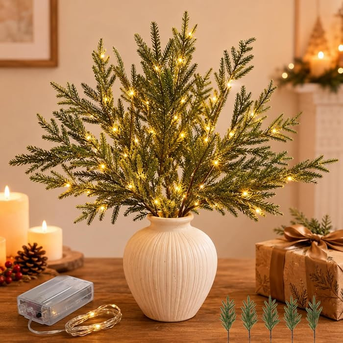 Bendable Lighted Pine Branches with Warm Twinkling Lights for Vases\uff0c1 Set | Amazon (US)